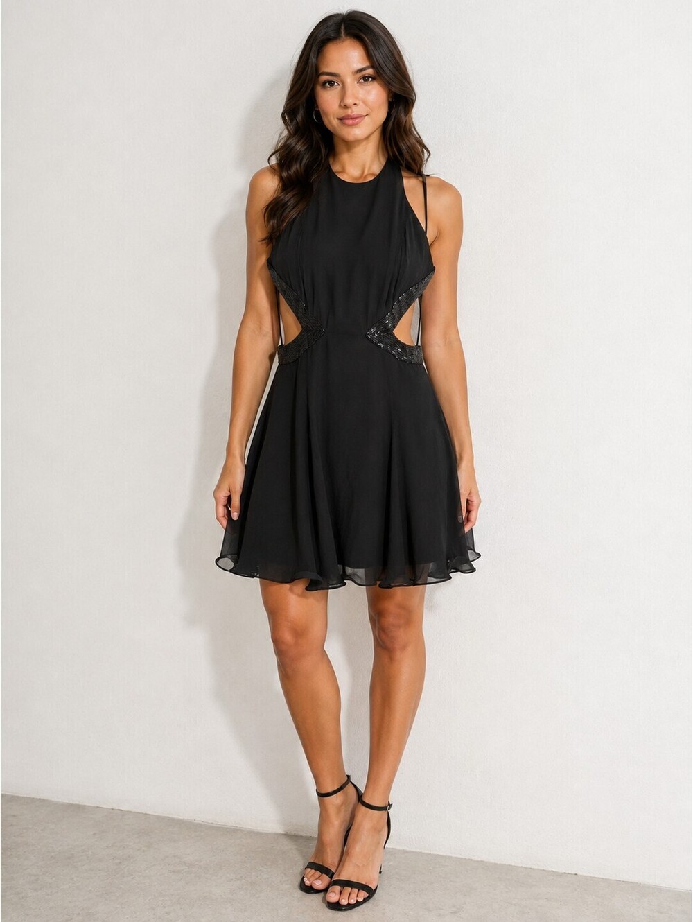 Vintage Niteline Della Roufogali 100% Silk Beaded Cutout Dress Size 4